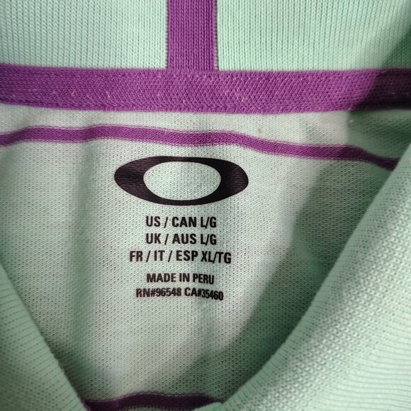 Oakley Striped Polo Shirt Womens Size Large Mint Purple Polyester Golf - Picture 5 of 11